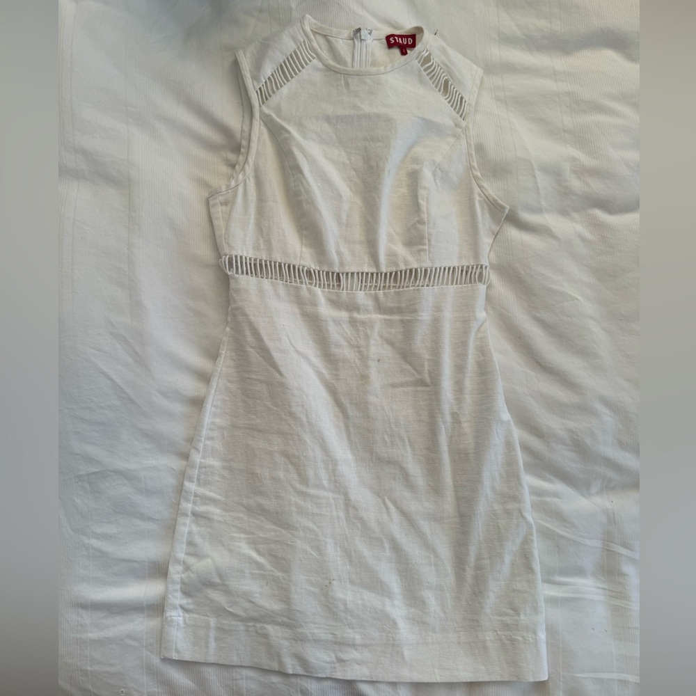 STAUD white linen mini dress size 4 / small